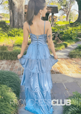 Norma |Blue Prom Dresses Long Shops With A Line Straps V - Neck Tiered Slit - Price #price_variant_lowest# - Light Blue - PromDressClub
